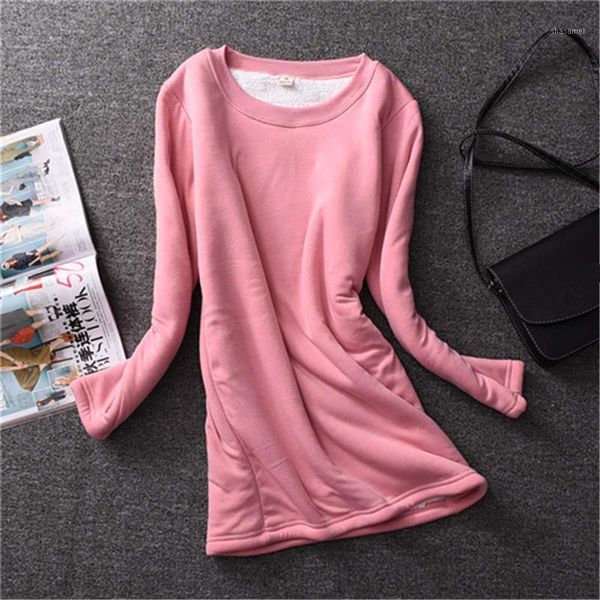 

autumn and winter plus velvet shirt women cashmere warm thick long sleeve tee shirt female casual ladies tshirt women q17101, White