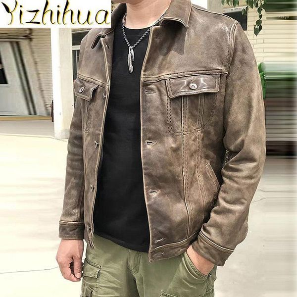 

men's leather coat, sheepskin coat, grape skin delivery1, Black