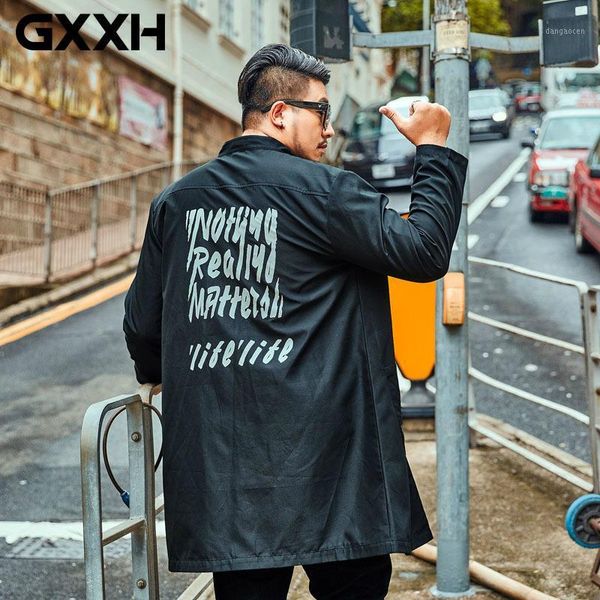 

gxxh new autumn hoodies trench coat men letter print windbreaker black oversize long jacket coat large size male overcoat 6xl7xl1, Tan;black