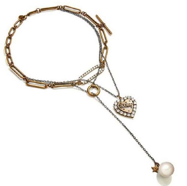 

big promotion european and american multi-layer heart pendant pearl necklace sell jewelry lovers pendant vintage jewelry, Silver