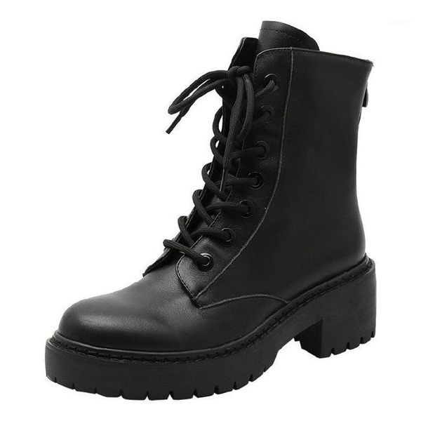

luxury designer black round toe women's motorcycles boots pu leather boots solid lace up ladies boot zapatos de mujer1