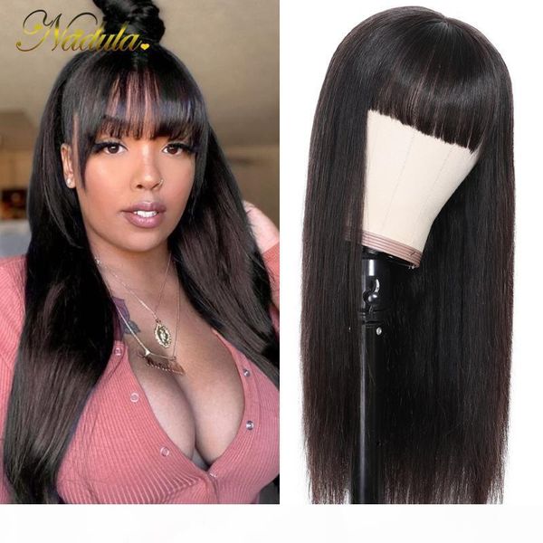 

nadula wig 13x4 transparent lace front human hair wig with bangs brazilian straight lace remy hair glueless natural color, Black;brown