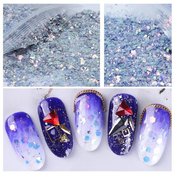 

nail glitter 50g/pack ultra-thin sparkling mermaid sequins for uv gel colorful spangles polish manicure mixed tips, Silver;gold