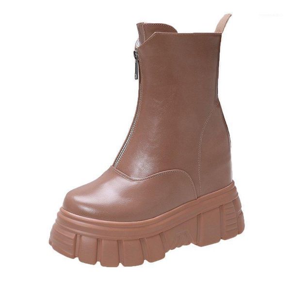 

women platform boots fashion ladies 10.5cm wedges ankle boots female height increasing shoes autumn zipper woman short1, Black