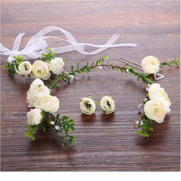

haimeikang 1 set bridesmaid bracelet flower crown girl bridal hairpin floral headband wreath wedding hairbands hair acc qylxwy