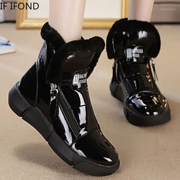 

boots if ifond 2021 fashion winter women chunky sole short warm plush pu leather ankle for snow1, Black