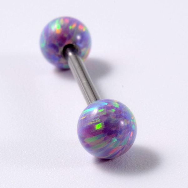

1pc surgical steel opal tongue barbell piercing opal nipple ring screw in barbell piercings tongue piercings women jewelry q bbytqm, Silver