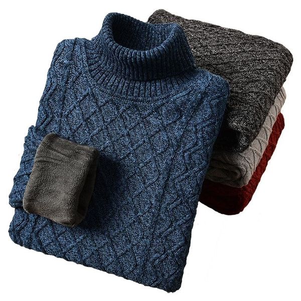Трикотаж теплые зимние мужчины водолазки пуловер шерсти вкладыш толстый снег высокий шеи мужские свитер пуловеры плюс размер 5xL 6xL 7xL 201119