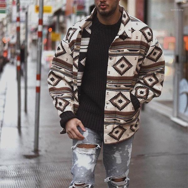

fashion men jacket ethnic style print long sleeve jacket casual trend mens winter jackets and coats casual overcoats streetwear1, Black;brown