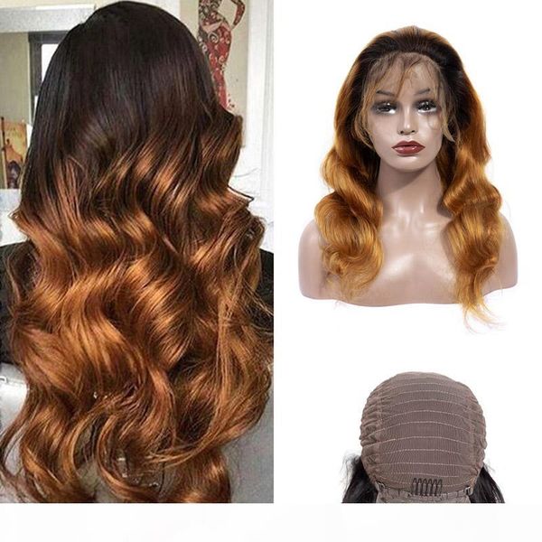 

brazilian virgin hair 1b 30 body wave human hair lace front wigs 1b 30 ombre hair 13x4 lace front wig, Black;brown