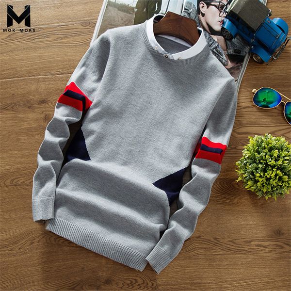 

autumn men's new personality stitching long sleeve mens sweaters fashion high street casual jogger slim round neck men sweater, White;black