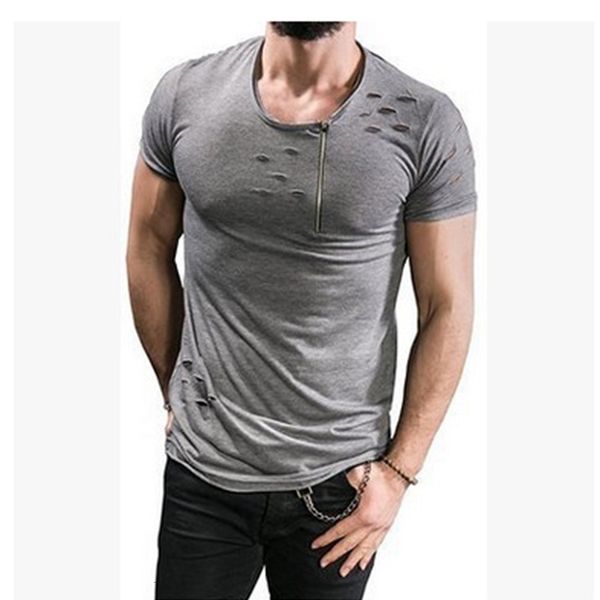 

new style men's short sleeve t-shirt with burnt zipper, White;black
