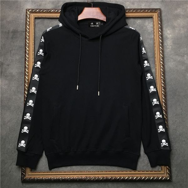 

men's 100% cotton black small skull print on both arms pullover sweatshirt men sweaterwear dd|41935d520 jqfk