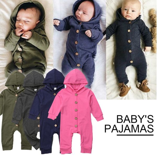 

toddler baby boy clothes with hood long sleeve button cotton jumpsuit boy and girl newborn baby clothes outfit 1024, Blue