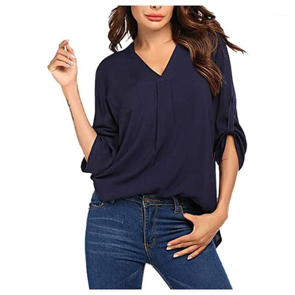 

women chiffon blouses loose solid autumn new blouse shirt female v-neck office women's ropa mujer slim mulher camisetas#21, White