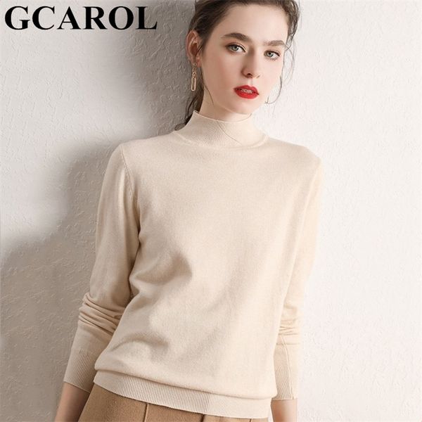 

gcarol women half turtleneck slim sweater 30% wool thick warm jumper autumn winter short knitted pullover stretch plus size 2xl 201130, White;black