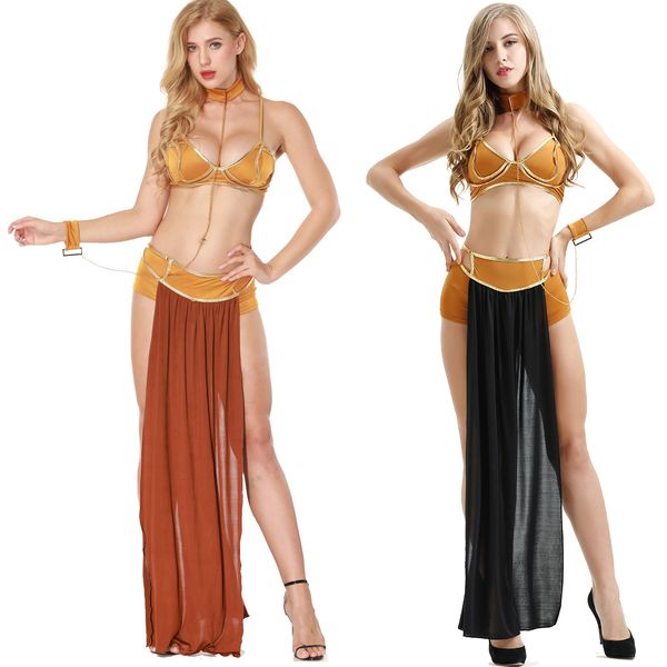 

cosplay for star wars in halloween carnival party vestidos anime costumes women princess leia slave bra+skirt black
