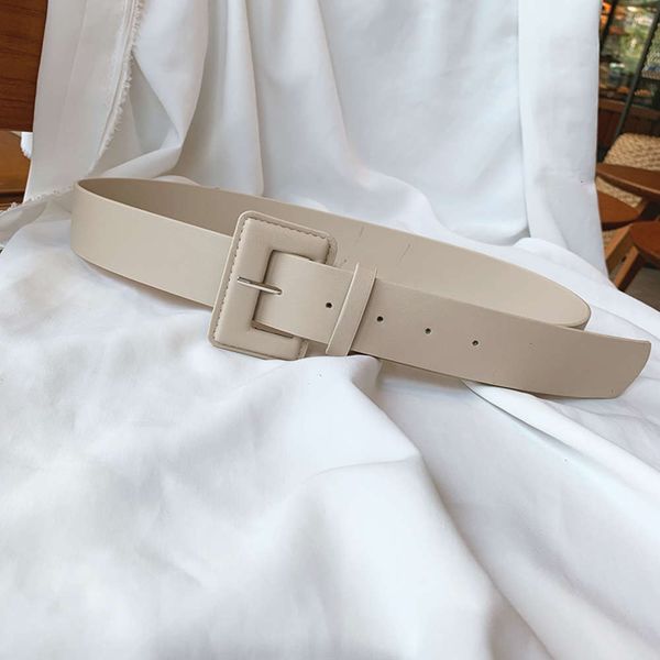 

square pin buckle trendy women's decorative windbreaker dress corset waist versatile casual simple pu wide belt, Black;brown