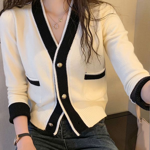 

cqpvx knitted cardigan women's short and opshort sweater 2020 stylewith color contrast spring oose and lazy new jacketautumn coat 1vk, White;black