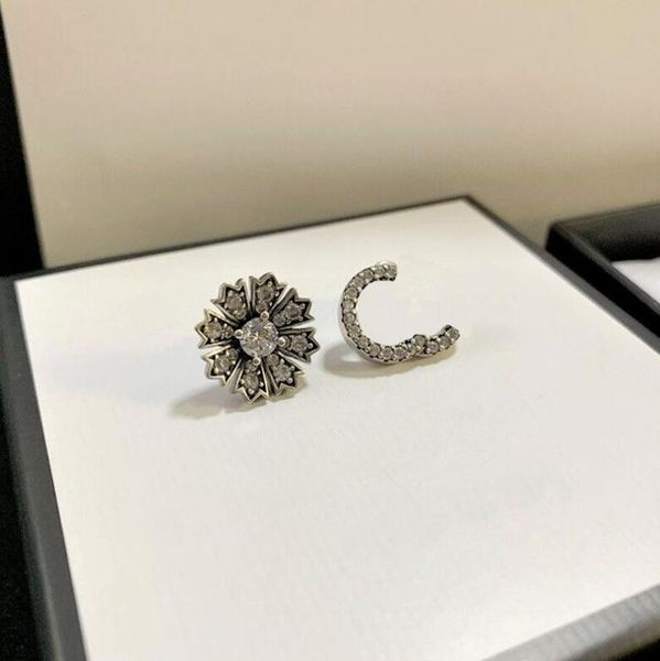 

new style full diamond letter flower asymmetrical retro earrings ladies copper love gift clothing accessories, Black