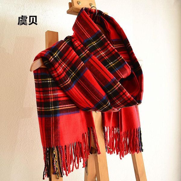 

faux cashmere shawl winter red plaid blanket tassel scarf cape warm acrylic scarves men or women christmas gifts1, Blue;gray