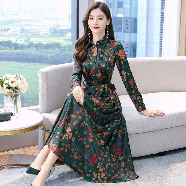 

uyadk acetate satin printed dress popular sleeve skirt large new long long dress 2020 size base skirt for women e4ryu, Black;gray