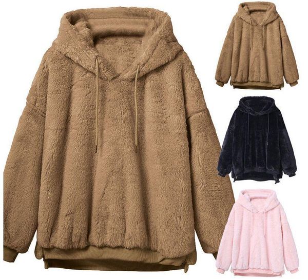 

plus size women hoodies big size solid sweatshirt harajuku oversized fleece loose plush coat winter female hooded sweatshirt, Black