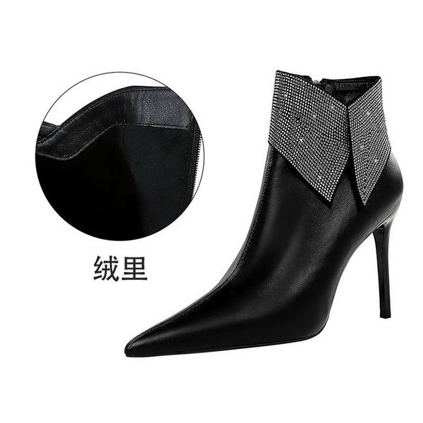 

2021 new european and fashion show fine banquet women's pointed thin heels sparkling water drill winter boots i91h, Black