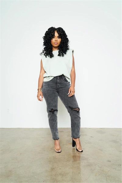 

wjustforu ripped jeans for women streetwear fashion elastic bodycon jeans 2020 summer mid waist wash joggers pencil pants female, Blue
