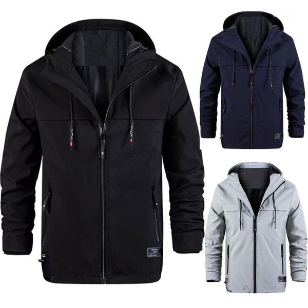

2019 new men autumn winter waterproof trench coat casual zipper hoodie pure color patchwork warm jacket sports outdoor coat a211, Tan;black