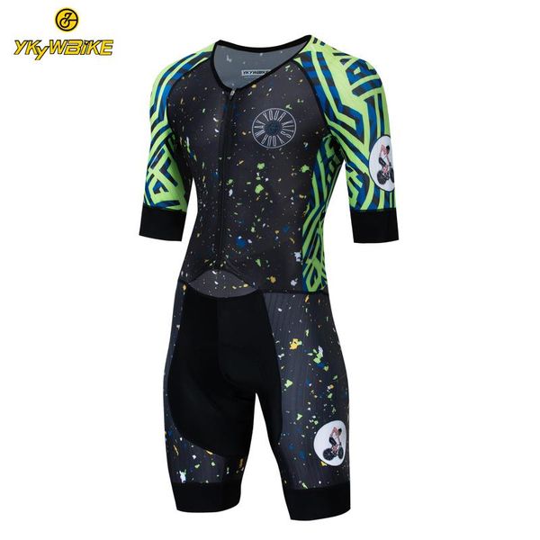

racing sets ykywbike men triathlon 2021 cycling skinsuit short sleeve custom jersey set pad mtb bike clothes kit, Black;blue
