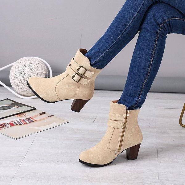 

autumn winter women boots solid european ladies shoes boots suede leather ankle with thick scrub size 35-43, Black