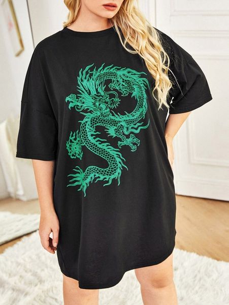 

plus chinese dragon print night dress o8tg#, Black;white