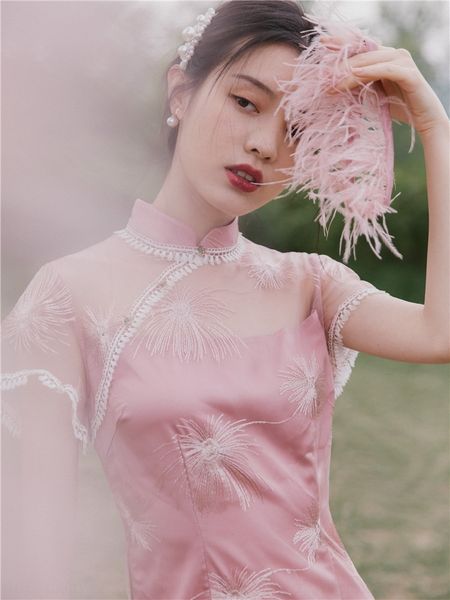 

t0gcm cheongsam юбки современного стиля лето улучшенной версии молодой девушка сердце сладкого короткое платье cheongsam рукав 2020 платья a, Black;gray