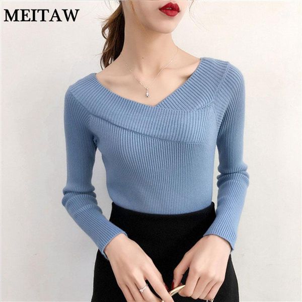 

autumn winter women cross collar sweater long sleeve v neck white 2020 female elegant striped korean sweaters1, White;black