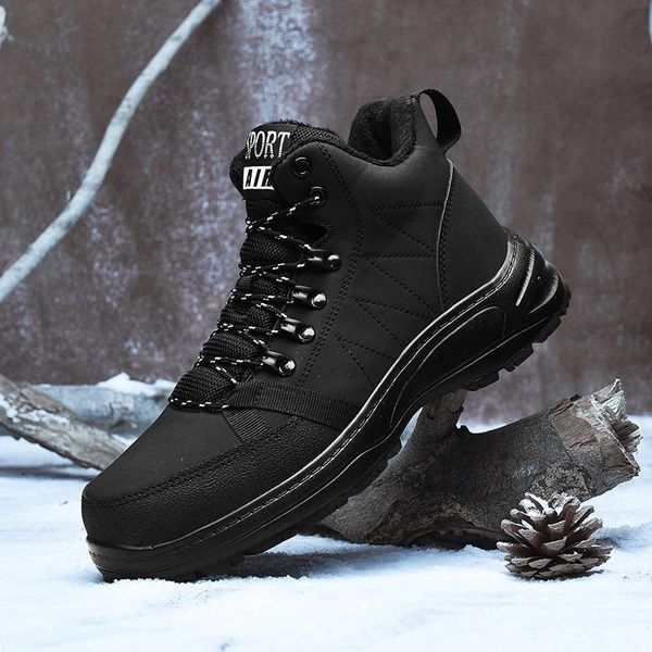 

new winter men's boots designer fur men snow boots rubber sole men ankle 2020 tactical waterproof shoes footwear, Black