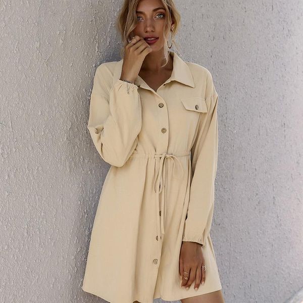 

casual dresses womens shirt dress 2021 autumn products fashion simple double pockets breasted belt mini, Black;gray