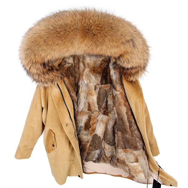 

real rabbit fur grass lined with warm winter women's jacket real raccoon fur collar long parkas coat 201209, Black