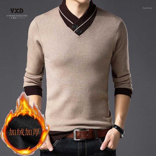 

men's sweaters plus size brand sweater men autumn winter thick warm cashmere wool pullover button turtleneck pull homme knitwear 1, White;black