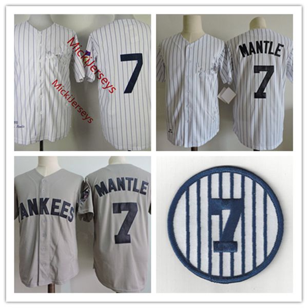 

mens #7 mickey mantle jerseys stitched white grey mickey mantle retirement patch baseball jersey s-3xl, Black