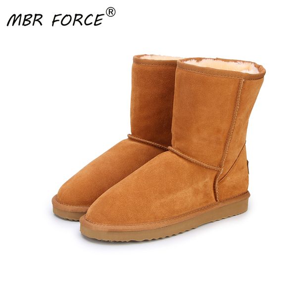 

mbr force classic genuine cowhide leather snow 100% wool boots warm winter shoes for women large size 34-44, Red;white
