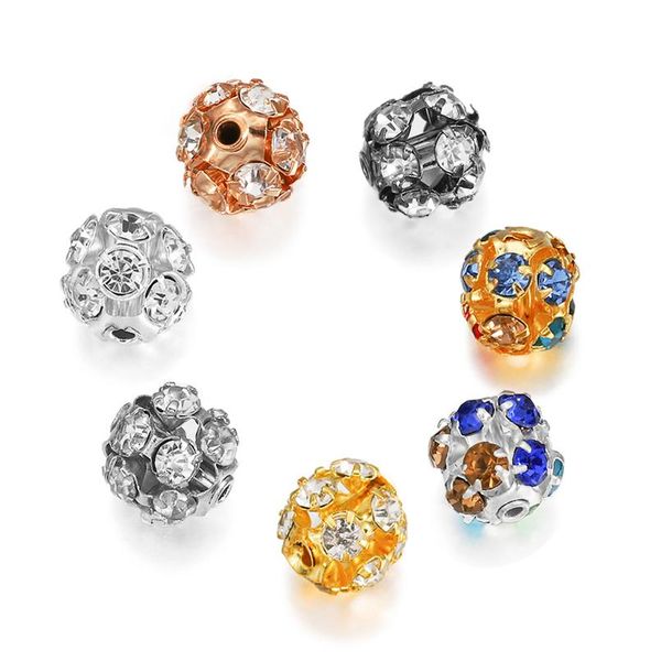

30pcs/lot copper plated glass rhinestone ball bead imitate crystal round spacer loose beads for bracelet jewelry making bbysoc