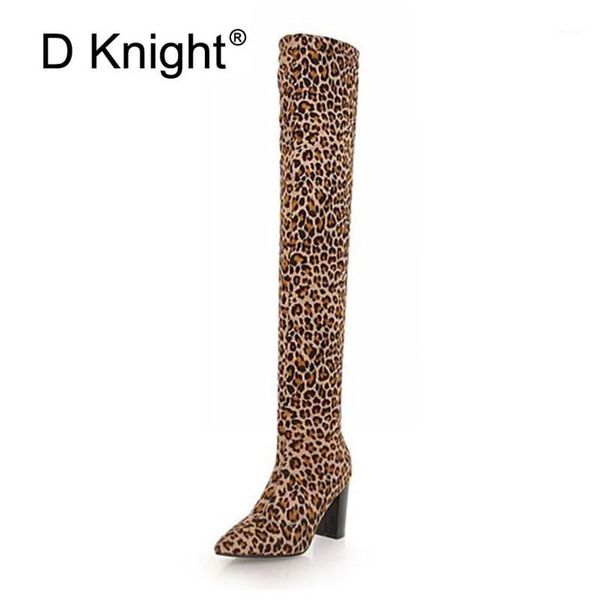 

boots leopard over the knee ridding for women fashion streth fabric high heels autumn winter female concise boots1, Black