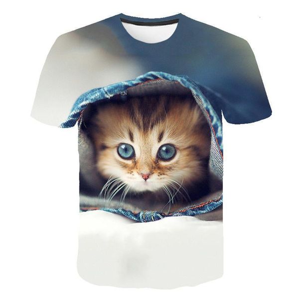 

2021 new 3d printing cute cat summer new streetwear casual t-shirt xxs-6xl drop shipping good quality, White;black