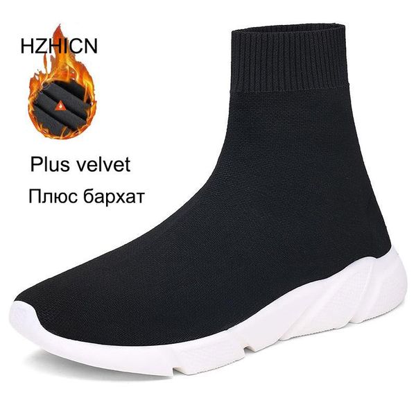 

women's shoes plus velvet socks shoes fashion breathable high-lady sneakers casual big size couple size 34-46, Black