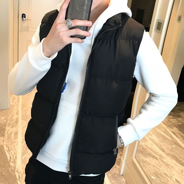 

autumn and winter stand collar sleeveless men's 2020 new cotton padded clothes korean thickened vest, Black;white