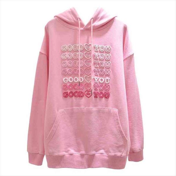 

spring autumn thin women hoodie embroidered harajuku colored good for you letters girly style sweatshirt pink pullover female, Black