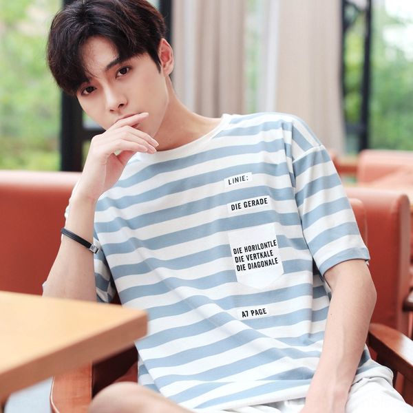 

spring summer 2020 men's short sleeve youth striped loose fashion men's clothes t-shirt t-shirt jscvv, Blue