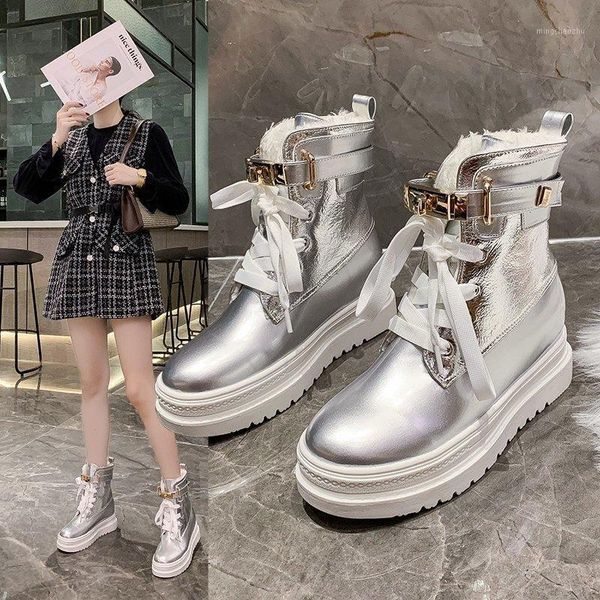 

women boots platform winter shoes women snow boots platform keep warm ankle winter with thick fur heels botas mujer1, Black