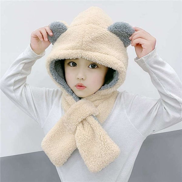 

thickens children's scarf keeps warm boys' girls' fashion one ear protection baby's hat in autumn and winter, Red;brown